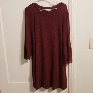 Burgundy Shift Dress with Crochet/Lace Sleeves